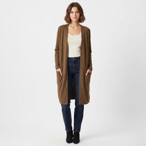 J. Crew‎ Brown Linen Viscose Knit Open Front Long Cardigan Sweater M Heavy